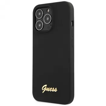 Guess GUHCP13XLSLMGBK Σκληρή Θήκη iPhone 13 Pro Max 6,7 ίντσες Μαύρη Σιλικόνης με Χρυσό Script Λογότυπο