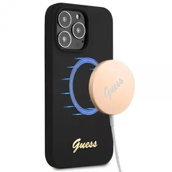 Guess GUHMP13XLSLMGBK Θήκη σιλικόνης-σκληρή για Apple iPhone 13 Pro Max 6,7 inch μαύρη με χρυσό λογότυπο MagSafe