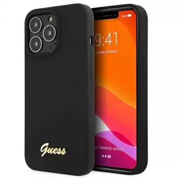 Guess GUHMP13XLSLMGBK Θήκη σιλικόνης-σκληρή για Apple iPhone 13 Pro Max 6,7 inch μαύρη με χρυσό λογότυπο MagSafe