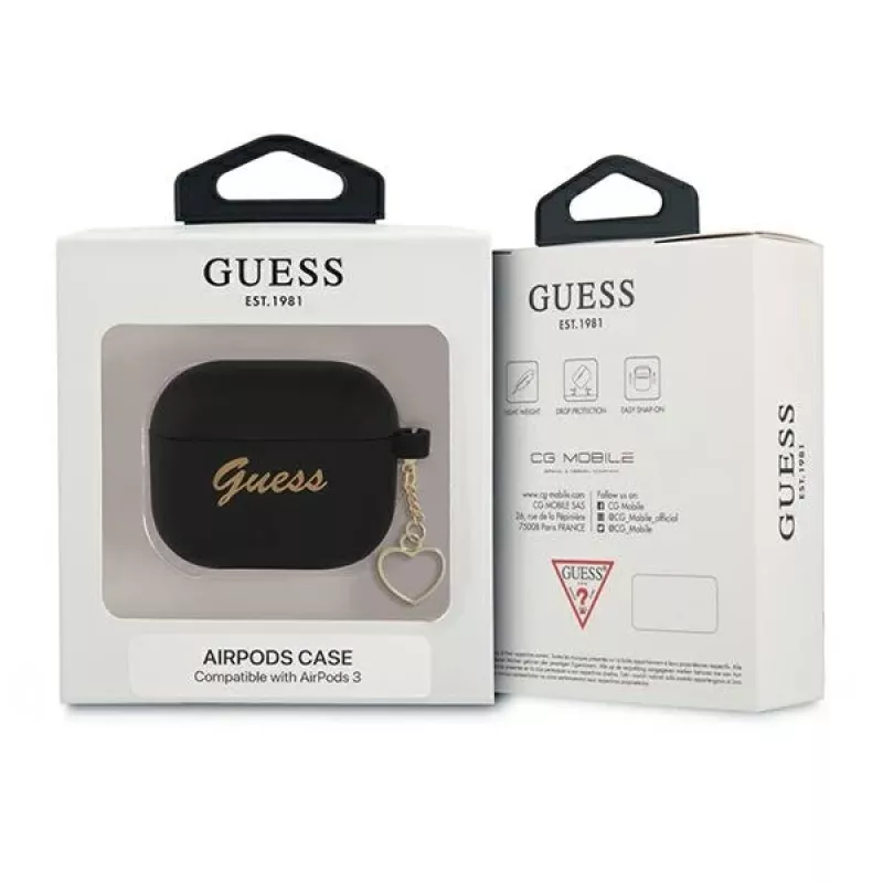 Guess GUA3LSCHSK Θήκη AirPods 3 μαύρη σιλικόνης Charm Heart Collection