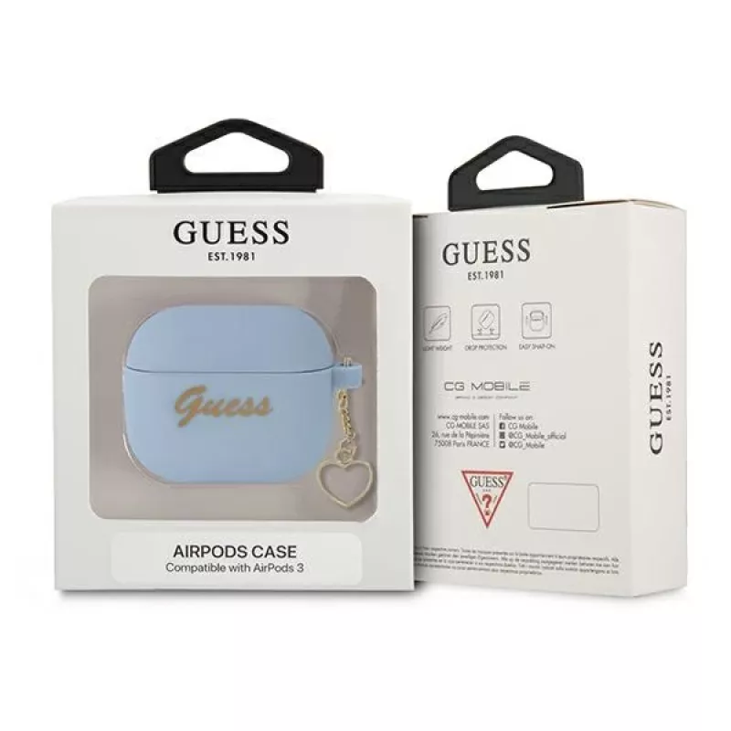 Guess GUA3LSCHSB Charm Heart Collection θήκη σιλικόνης για AirPods 3, μπλε