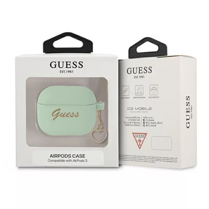 Guess GUA3LSCHSN Θήκη AirPods 3 πράσινη σιλικόνης Charm Heart Collection