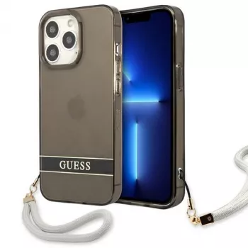 Guess GUHCP13LHTSGSK Ημιδιαφανής σκληρή θήκη με λουράκι για Apple iPhone 13 Pro / iPhone 13, μαύρη