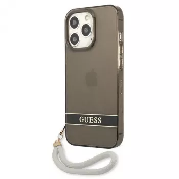 Guess GUHCP13LHTSGSK Ημιδιαφανής σκληρή θήκη με λουράκι για Apple iPhone 13 Pro / iPhone 13, μαύρη