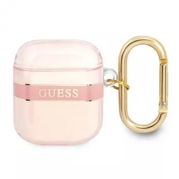 Guess GUA2HHTSP Προστατευτική θήκη Strap Collection για Apple AirPods 1/2 - ροζ