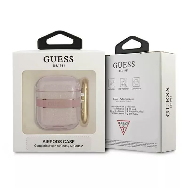 Guess GUA2HHTSP Προστατευτική θήκη Strap Collection για Apple AirPods 1/2 - ροζ