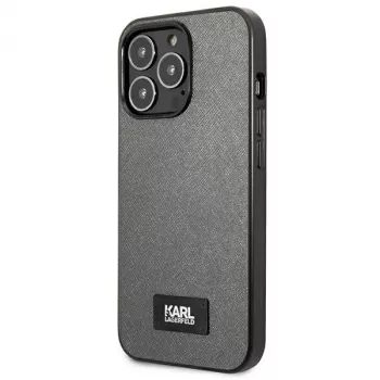 Karl Lagerfeld KLHCP13LSFMP2DG Σκληρή θήκη Saffiano με πλάκα για iPhone 13 Pro / 13 6,1 inch - ασημί
