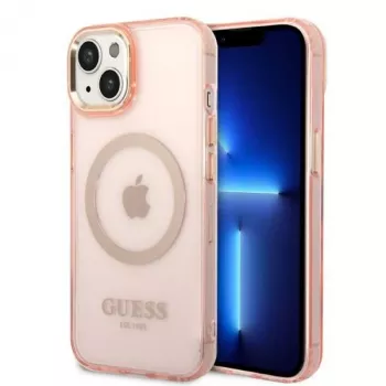 Guess Gold Outline Translucent MagSafe Σκληρή θήκη για iPhone 13/14/15 6,1 inch ροζ