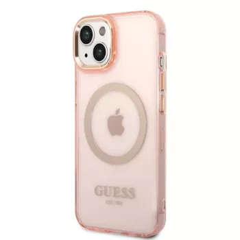 Guess Gold Outline Translucent MagSafe Σκληρή θήκη για iPhone 13/14/15 6,1 inch ροζ