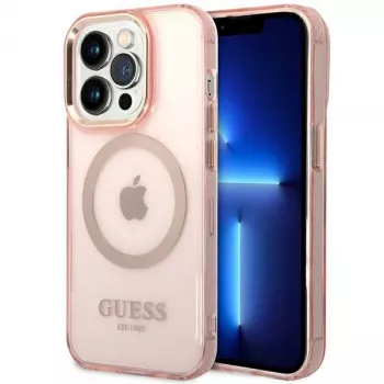 Guess Gold Outline Translucent MagSafe Θήκη για iPhone 14 Pro Max 6,7 inch ροζ σκληρή θήκη
