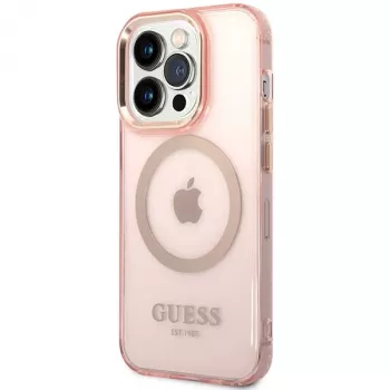 Guess Gold Outline Translucent MagSafe Θήκη για iPhone 14 Pro Max 6,7 inch ροζ σκληρή θήκη