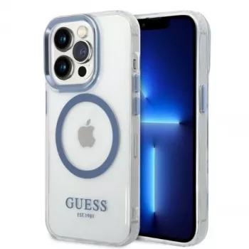 Guess Metal Outline MagSafe Σκληρή θήκη για Apple iPhone 14 Pro Max 6,7 inch - μπλε