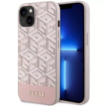 GUESS Σκληρή θήκη για iPhone 13/14/15 ροζ GCube Stripes MagSafe