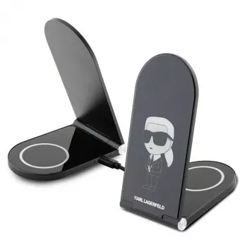 Karl Lagerfeld Foldable 2-in-1 Ασύρματος φορτιστής 15W μαύρος Ikonik MagSafe