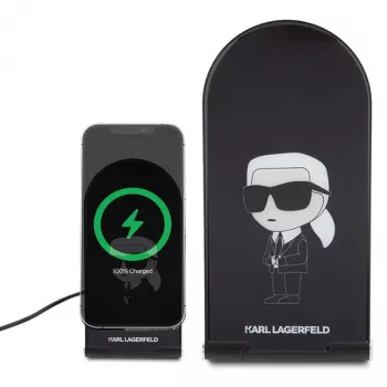 Karl Lagerfeld Foldable 2-in-1 Ασύρματος φορτιστής 15W μαύρος Ikonik MagSafe