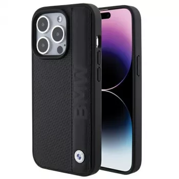 BMW BMHCP15L22RDPK iPhone 15 Pro 6,1 inch σκληρή θήκη δέρματος Textur & Streifen μαύρο