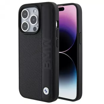 BMW M Collection iPhone 15 Pro Max 6,7 inch μαύρη σκληρή θήκη δέρματος Textured & Stripe