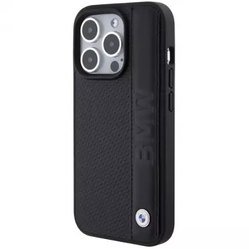 BMW M Collection iPhone 15 Pro Max 6,7 inch μαύρη σκληρή θήκη δέρματος Textured & Stripe