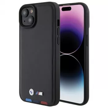 BMW M Collection Δερμάτινο Πίσω Κάλυμμα για iPhone 15 Plus / 14 Plus 6,7 ίντσες - Black Tricolor