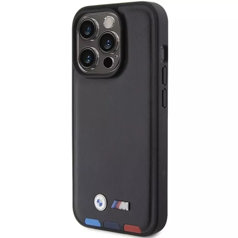 BMW Leather Stamp Tricolor Θήκη για iPhone 15 Pro 6,1 inch μαύρο