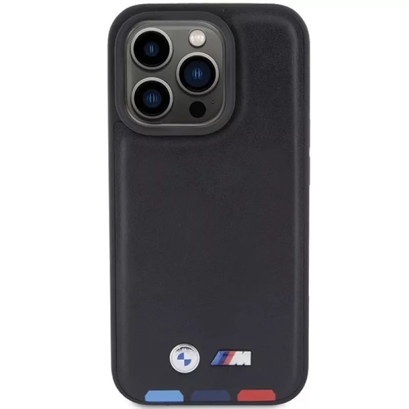 BMW Leather Stamp Tricolor Θήκη για iPhone 15 Pro 6,1 inch μαύρο