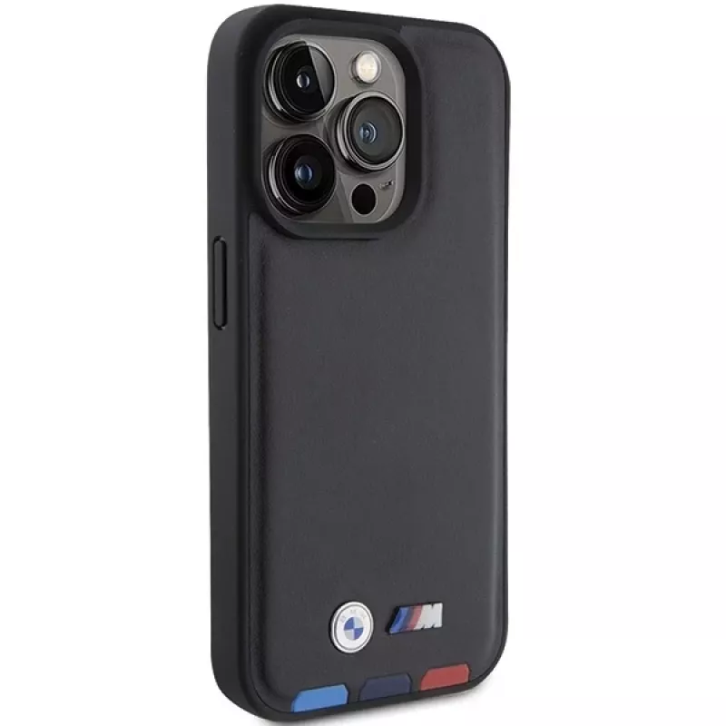 BMW Leather Stamp Tricolor Θήκη για iPhone 15 Pro 6,1 inch μαύρο