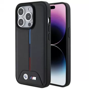 BMW BMHCP15L22PVTK iPhone 15 Pro 6,1 inch μαύρη σκληρή θήκη Quilted Tricolor