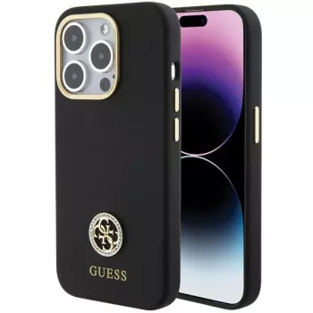 Guess GUHCP15LM4DGPK iPhone 15 Pro 6.1 μαύρη σκληρή θήκη σιλικόνης Logo Strass 4G