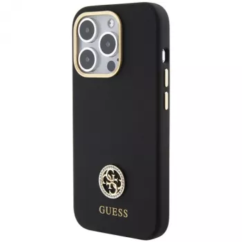 Guess GUHCP15LM4DGPK iPhone 15 Pro 6.1 μαύρη σκληρή θήκη σιλικόνης Logo Strass 4G