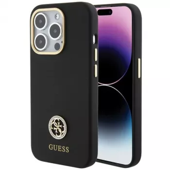 Guess GUHCP15XM4DGPK Σκληρή θήκη σιλικόνης Logo Strass 4G πίσω κάλυμμα για Apple iPhone 15 Pro Max 6,7 inch μαύρο