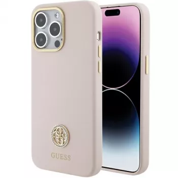 Guess GUHCP15XM4DGPP iPhone 15 Pro Max 6,7 inch ροζ σκληρή θήκη σιλικόνης με λογότυπο στρας 4G