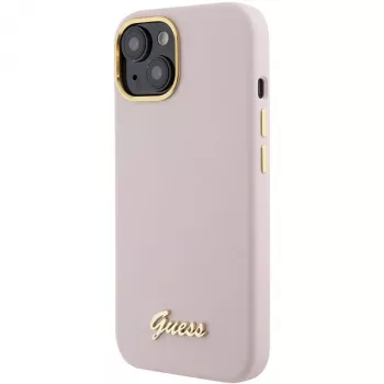 Guess GUHCP15SSMBSLP Σκληρή θήκη σιλικόνης Script Metal Logo & Frame για Apple iPhone 15 / 14 / 13 6,1 inch - ροζ