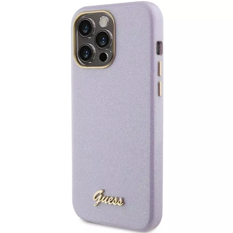 Guess GUHCP15LPGMCSL Glitter Glossy Script Σκληρή θήκη για iPhone 15 Pro 6,1 inch λιλά