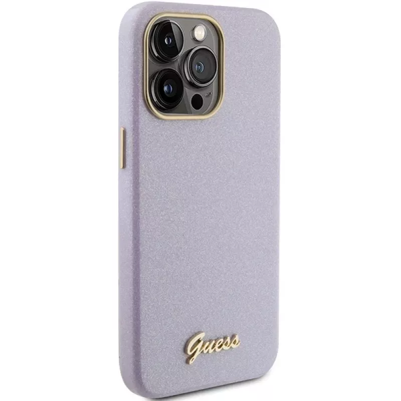 Guess GUHCP15LPGMCSL Glitter Glossy Script Σκληρή θήκη για iPhone 15 Pro 6,1 inch λιλά