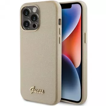 Guess Glitter Glossy Script Σκληρή θήκη για iPhone 15 Pro 6,1 inch light gold