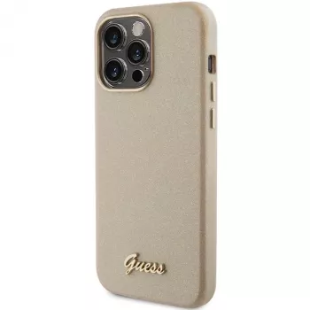 Guess Glitter Glossy Script Σκληρή θήκη για iPhone 15 Pro 6,1 inch light gold