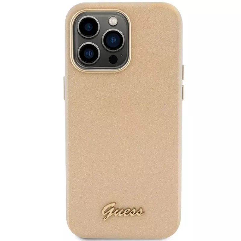 Guess Glitter Glossy Script Σκληρή θήκη για iPhone 15 Pro 6,1 inch light gold