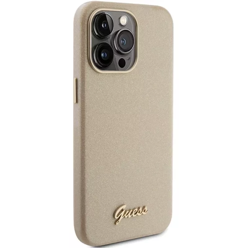Guess Glitter Glossy Script Σκληρή θήκη για iPhone 15 Pro 6,1 inch light gold