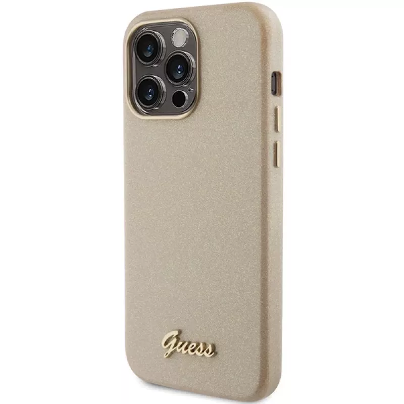Guess GUHCP15XPGMCSD Glitter Glossy Script Σκληρή θήκη για Apple iPhone 15 Pro Max 6,7 inch light gold
