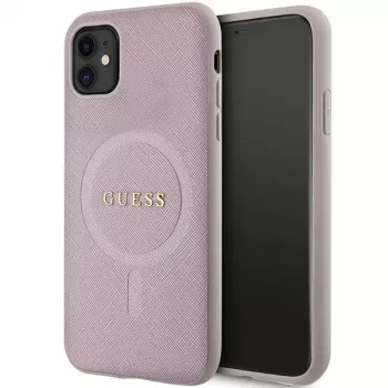 Guess GUHMN61PSAHMCP Σκληρή θήκη Saffiano MagSafe για iPhone 11 / Xr 6.1 ροζ