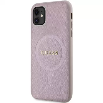 Guess GUHMN61PSAHMCP Σκληρή θήκη Saffiano MagSafe για iPhone 11 / Xr 6.1 ροζ