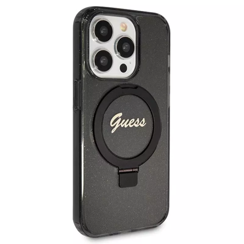 Guess GUHMP13XHRSGSK iPhone 13 Pro Max 6,7 inch Μαύρη Θήκη με Ring Stand Script Glitter MagSafe