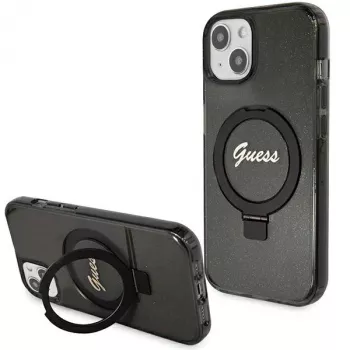Guess GUHMP14SHRSGSK iPhone 14 / 15 / 13 6,1 inch Μαύρη Θήκη με Ring Stand Script Glitter MagSafe