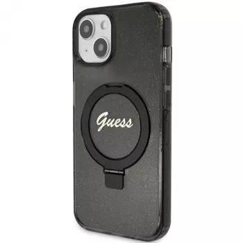 Guess GUHMP14SHRSGSK iPhone 14 / 15 / 13 6,1 inch Μαύρη Θήκη με Ring Stand Script Glitter MagSafe