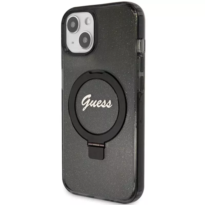 Guess GUHMP14SHRSGSK iPhone 14 / 15 / 13 6,1 inch Μαύρη Θήκη με Ring Stand Script Glitter MagSafe