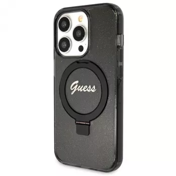 Guess GUHMP14XHRSGSK iPhone 14 Pro Max 6,7 inch Μαύρη Θήκη με Ring Stand Script Glitter MagSafe