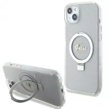Guess GUHMP15MHRSGSD iPhone 15 Plus / 14 Plus 6,7 inch Διάφανη Θήκη με Ring Stand Script Glitter MagSafe
