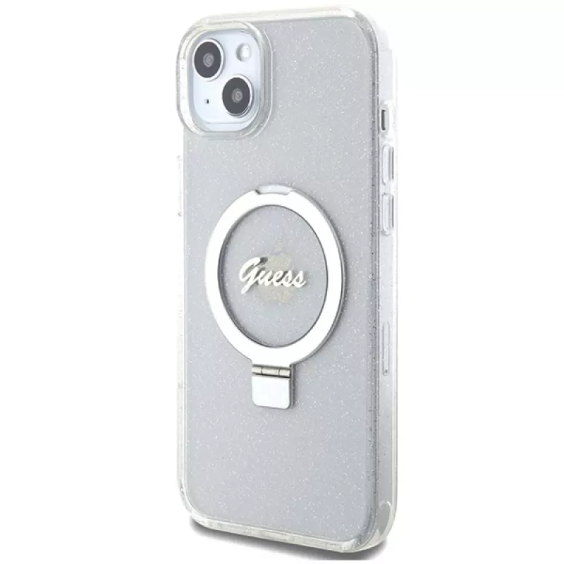 Guess GUHMP15MHRSGSD iPhone 15 Plus / 14 Plus 6,7 inch Διάφανη Θήκη με Ring Stand Script Glitter MagSafe