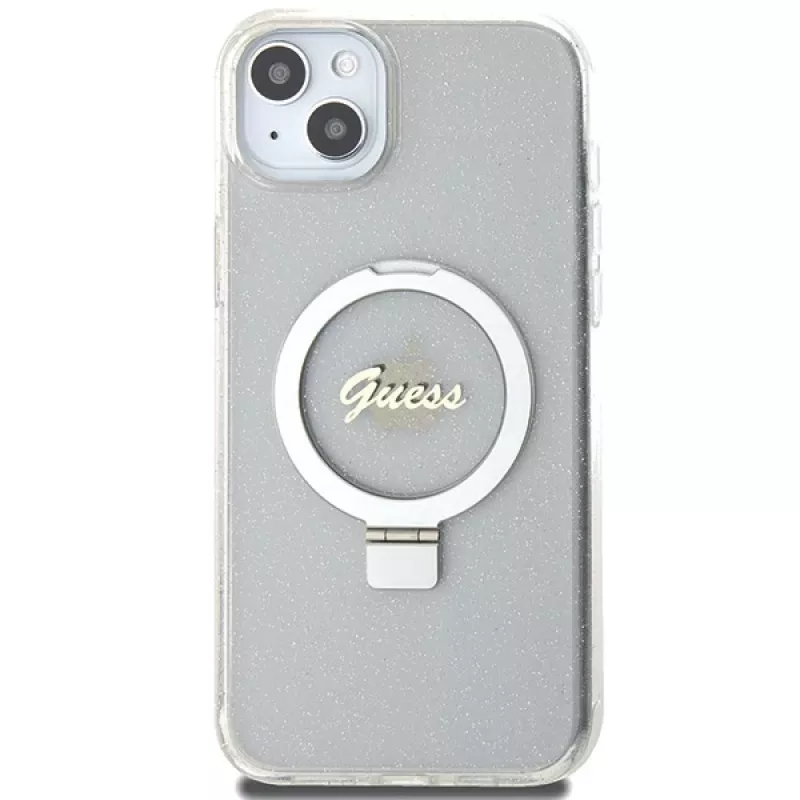 Guess GUHMP15MHRSGSD iPhone 15 Plus / 14 Plus 6,7 inch Διάφανη Θήκη με Ring Stand Script Glitter MagSafe