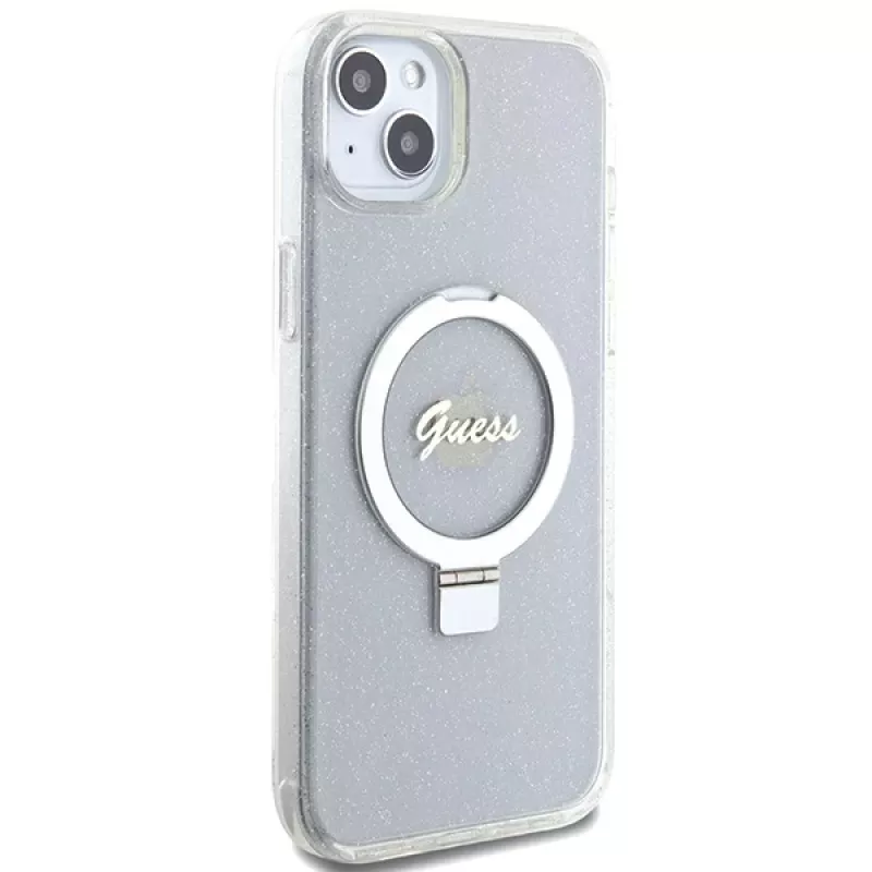 Guess GUHMP15MHRSGSD iPhone 15 Plus / 14 Plus 6,7 inch Διάφανη Θήκη με Ring Stand Script Glitter MagSafe